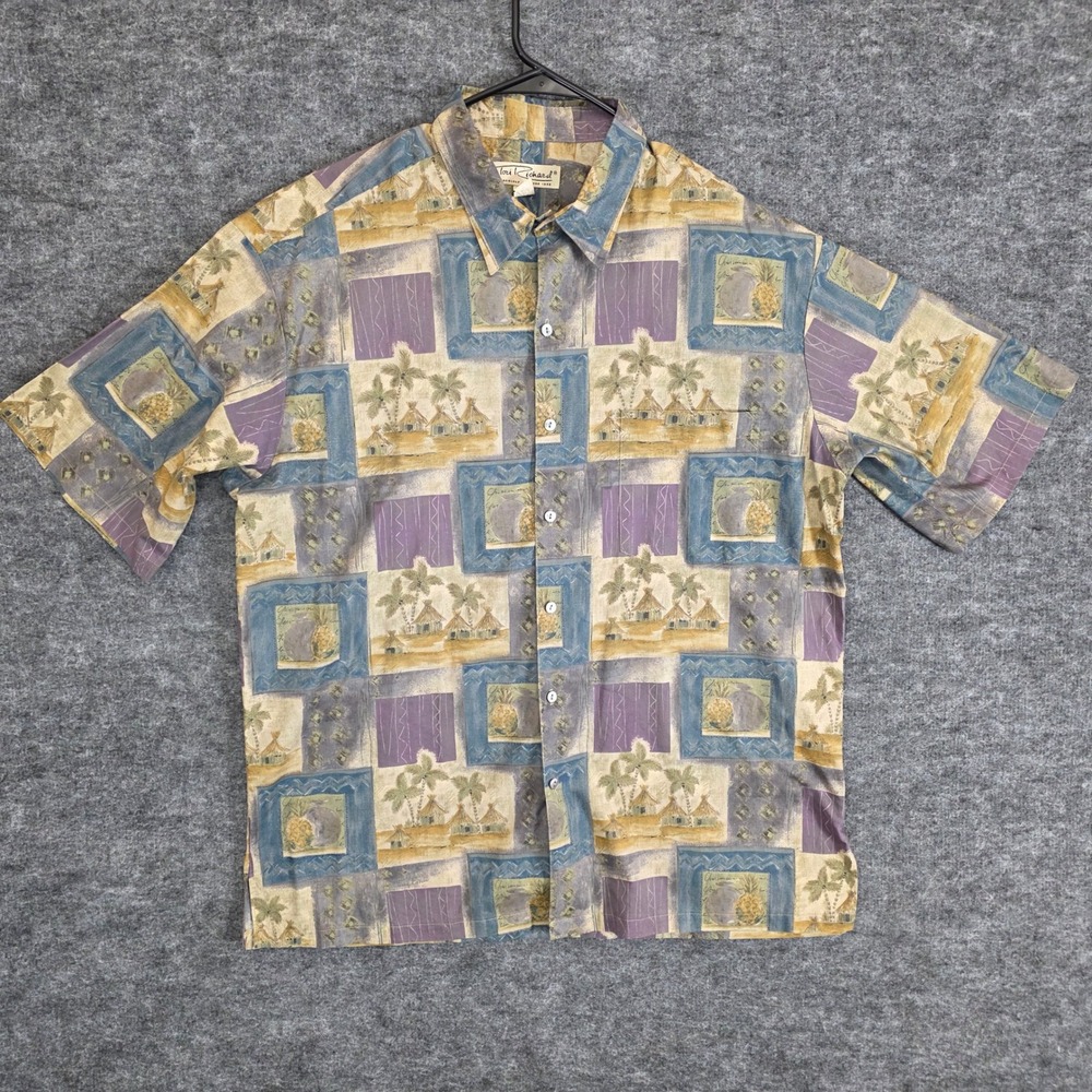 Tori Richard Shirt Mens Large Multicolor Hawaiian Tropical Pineapple Button Up